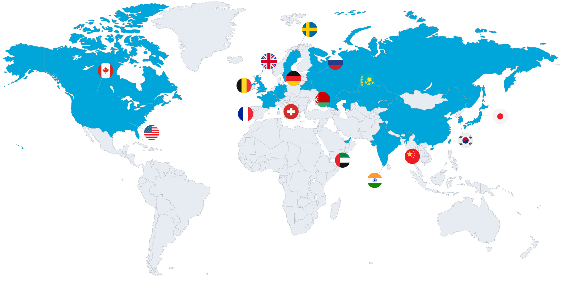 Weltkarte mit hervorgehobenen Exportzielen von Amedeo